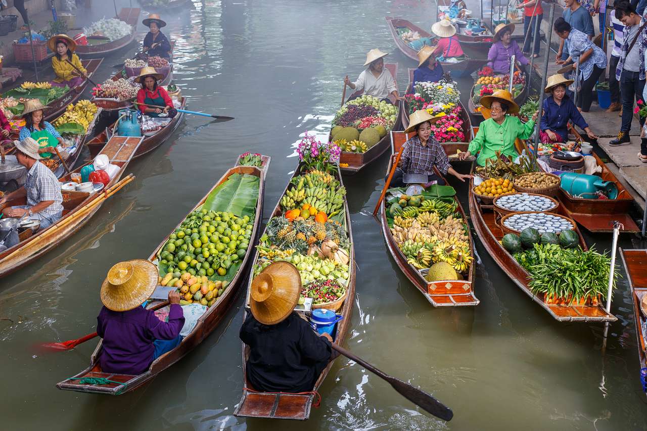 Mercado flotante en Tailandia rompecabezas en línea