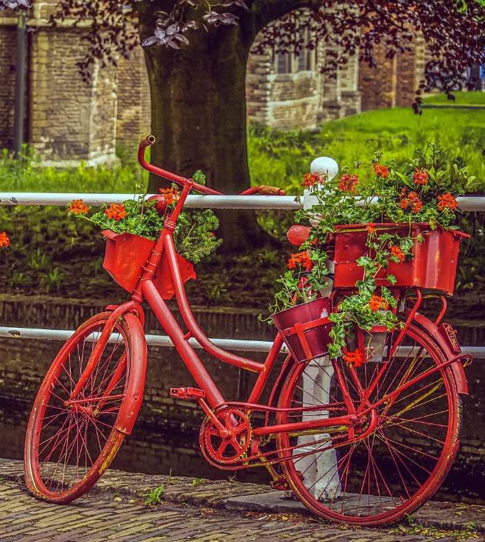 Cykel som en dekoration för blommor Pussel online