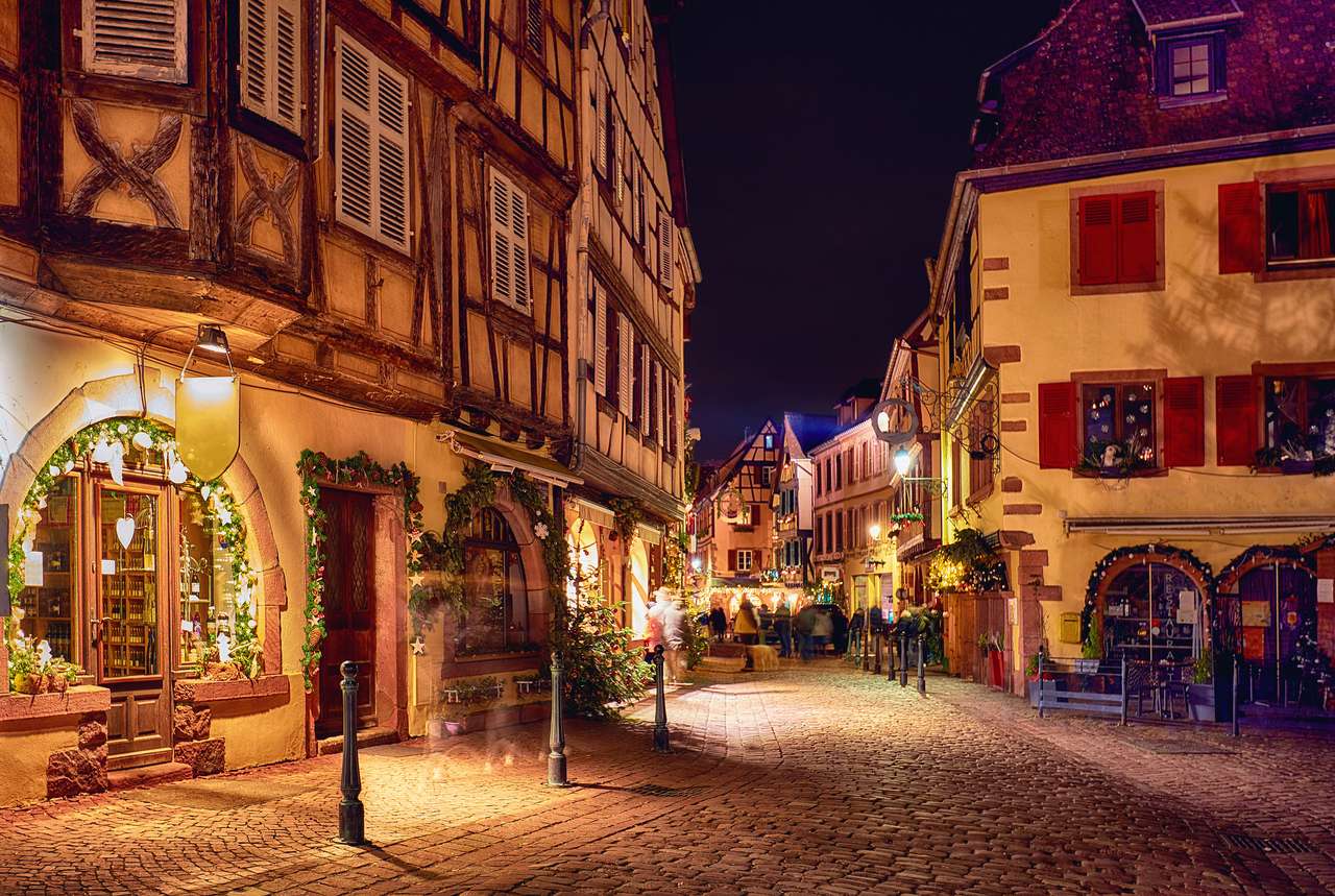 Kaysersberg, Alsácia, França na véspera de Natal quebra-cabeças online