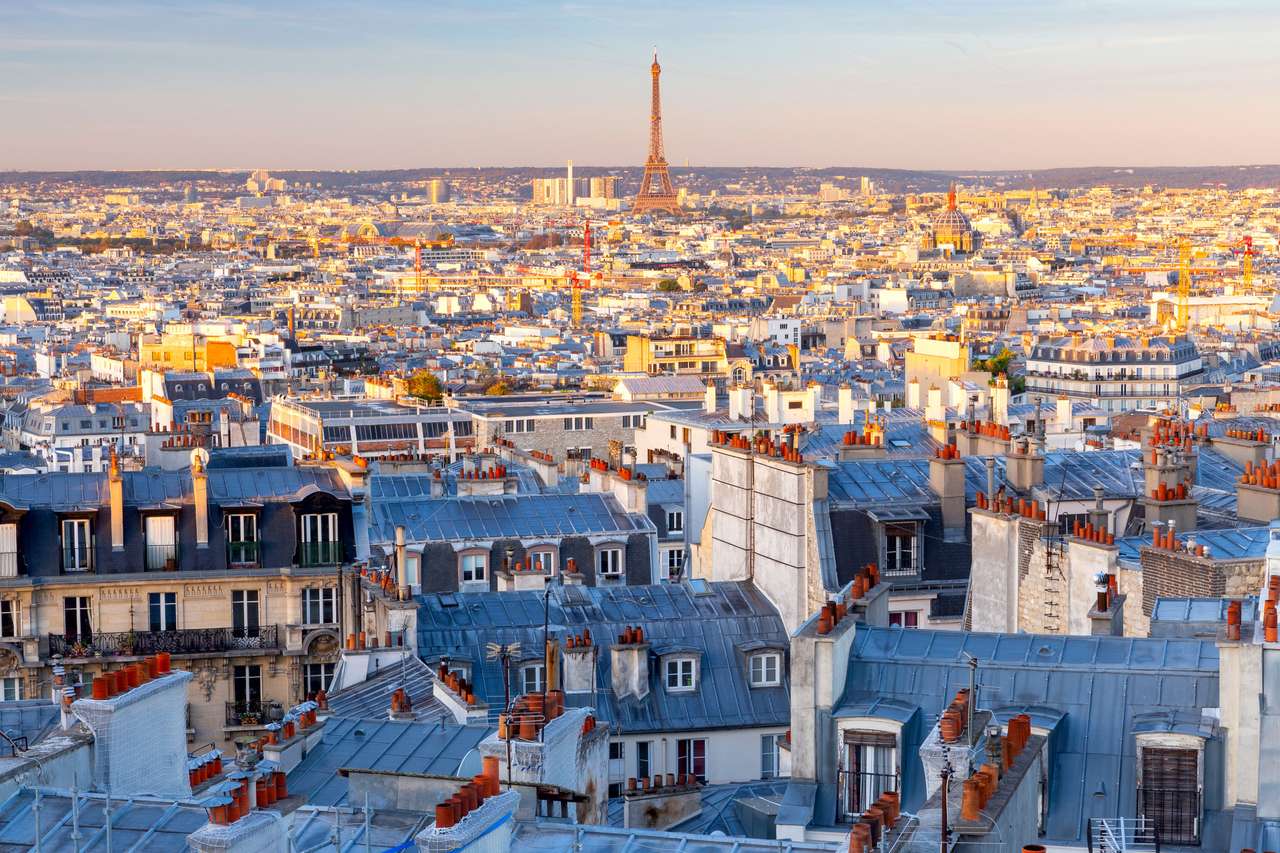 Париж. Живописна въздушна гледка на града в ранната сутрин. онлайн пъзел