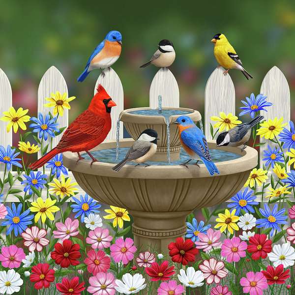 Vögel im Garten. Puzzle