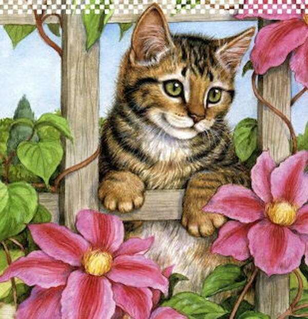 Kitten tussen bloemen online puzzel