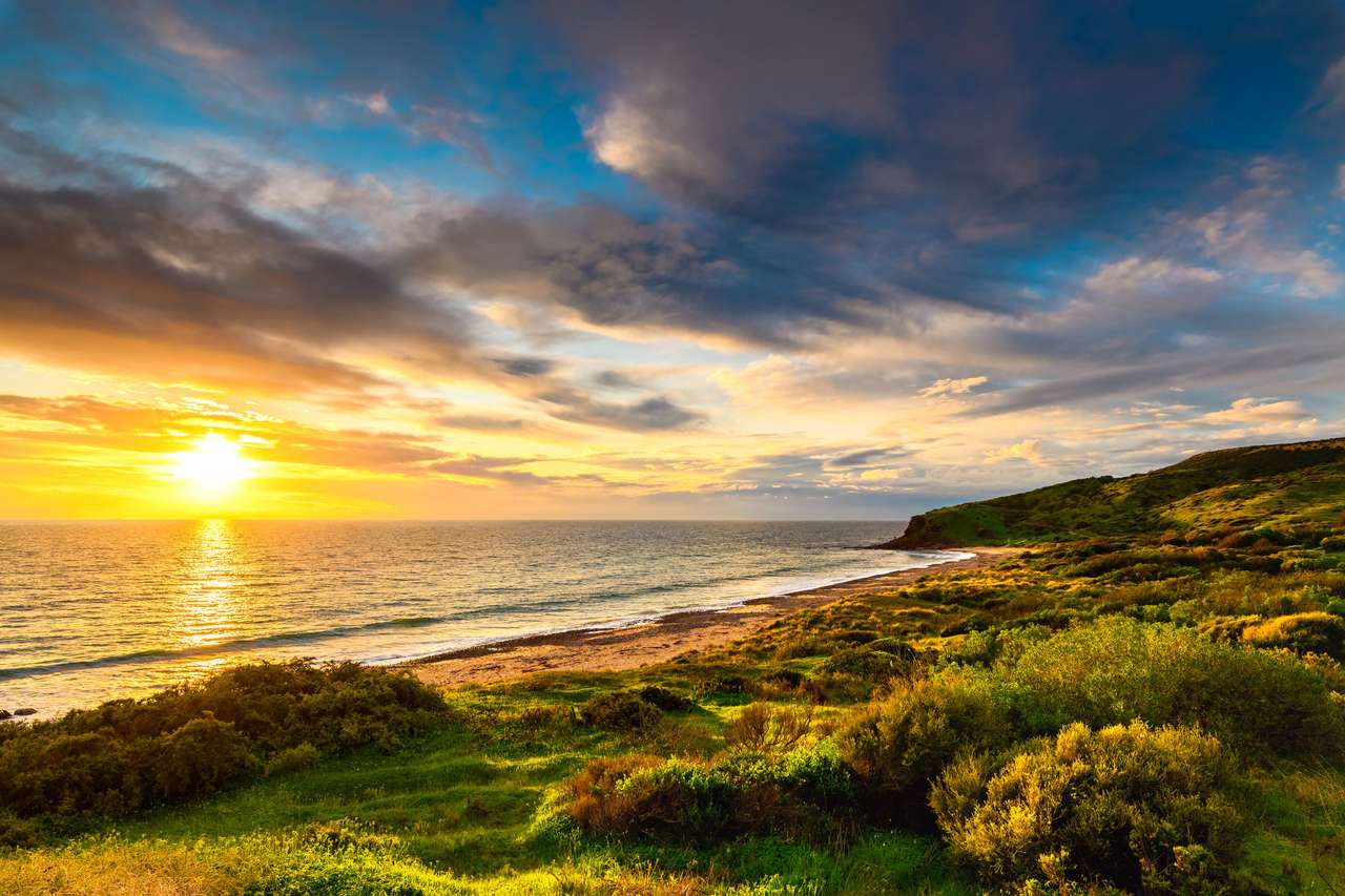 Praia Hallett Cove ao pôr do sol, Sul da Austrália puzzle online