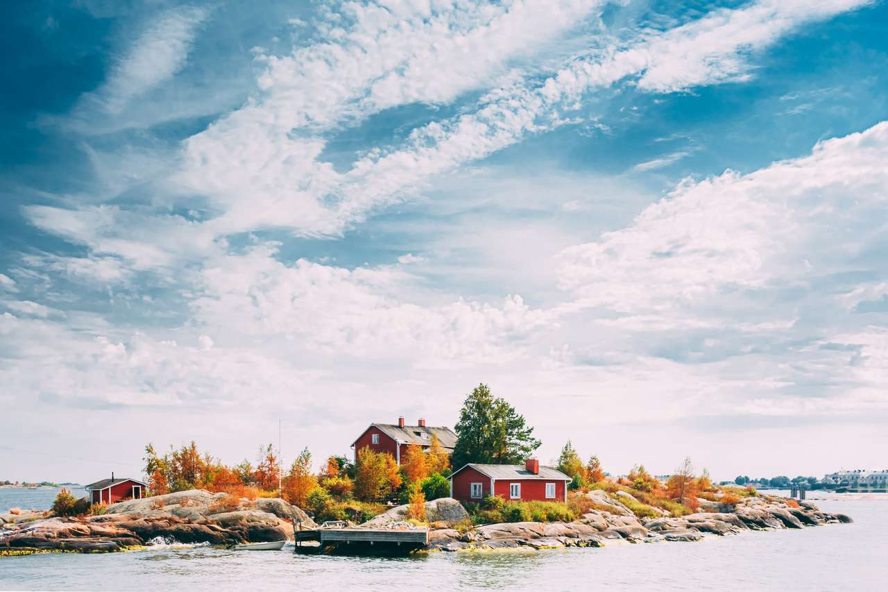 Belle cabane en rondins de bois finlandais rouge puzzle en ligne