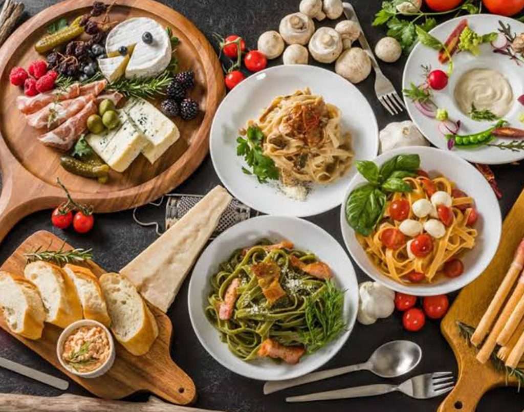 Cena italiana de cuatro platos rompecabezas en línea