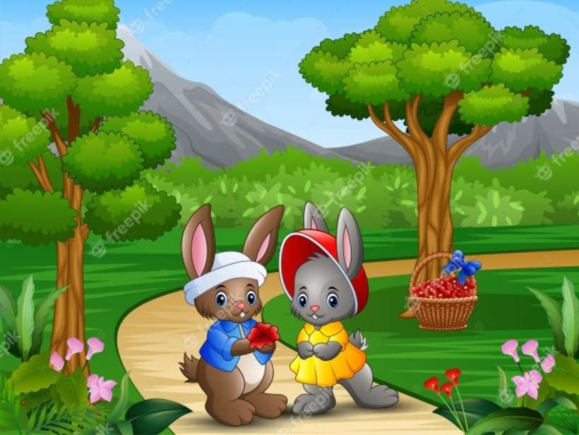 Влюбленная пара кроликов пазл онлайн