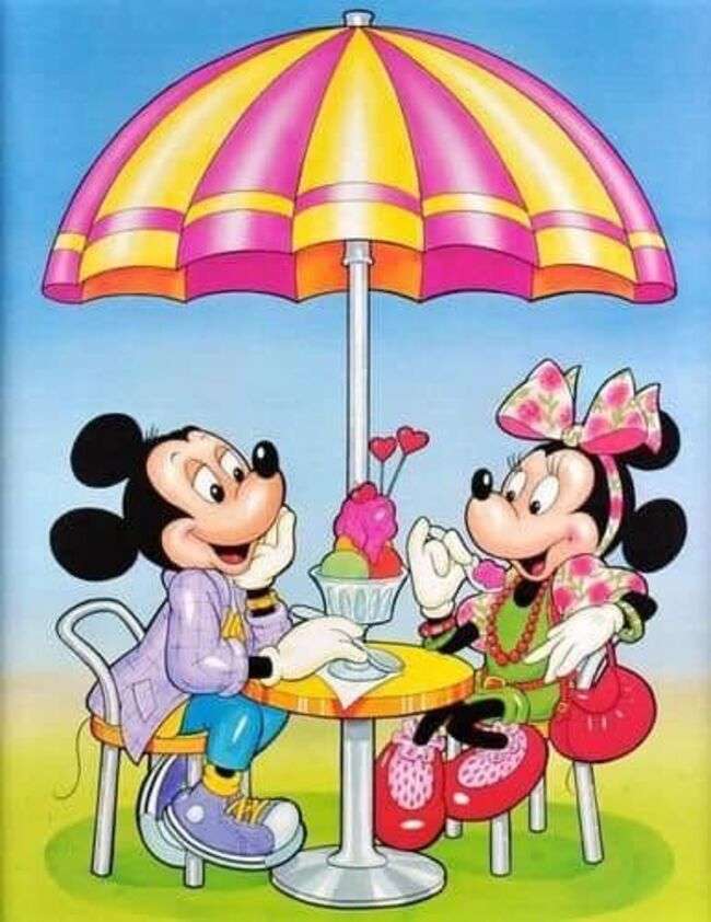 Mickey en MInnie eten ijs legpuzzel online