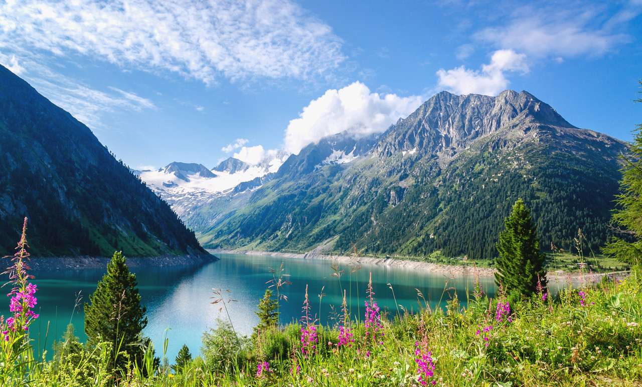Lago alpino cristalino Schlegeis rompecabezas en línea