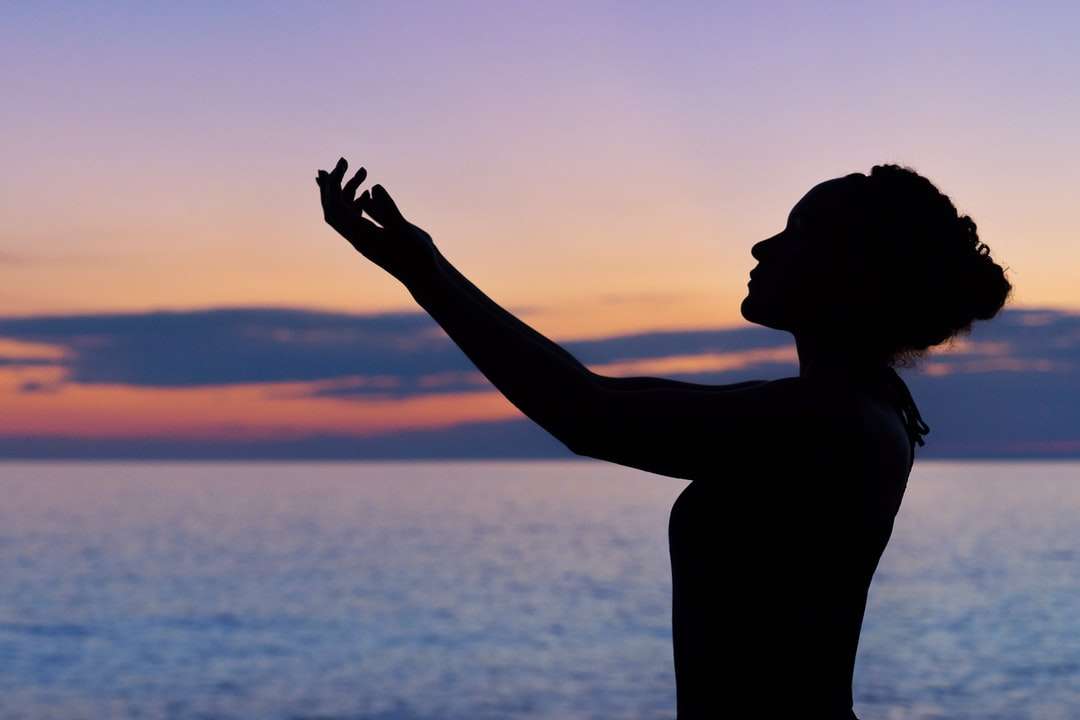 silhouette de femme levant la main droite puzzle en ligne