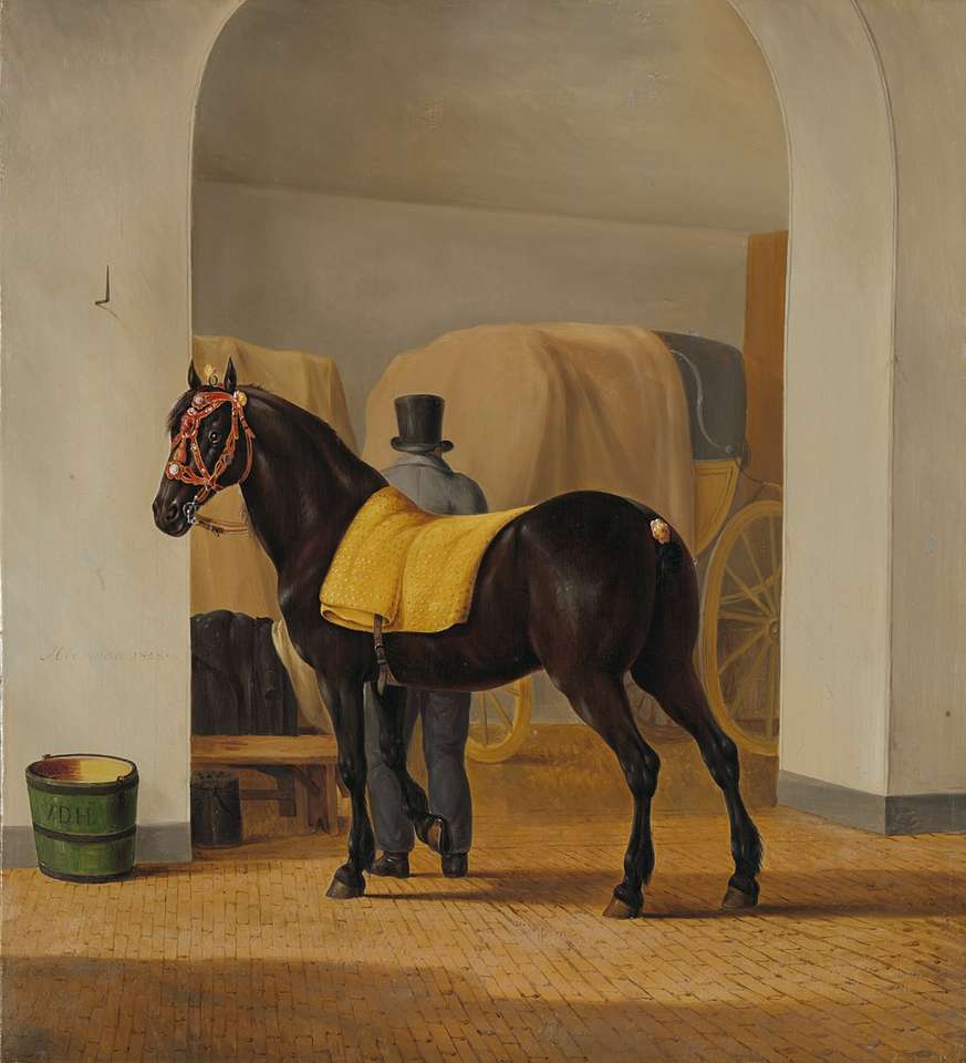 cavalo marrom em sala de pintura de parede branca puzzle online
