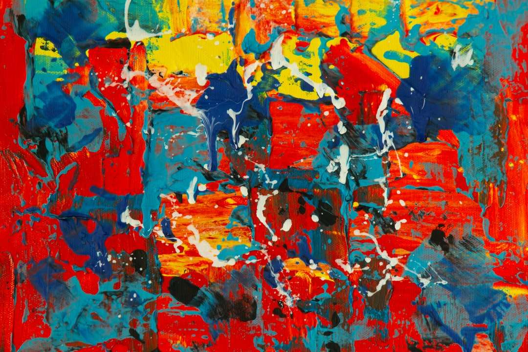 röd blå och gul abstrakt målning Pussel online