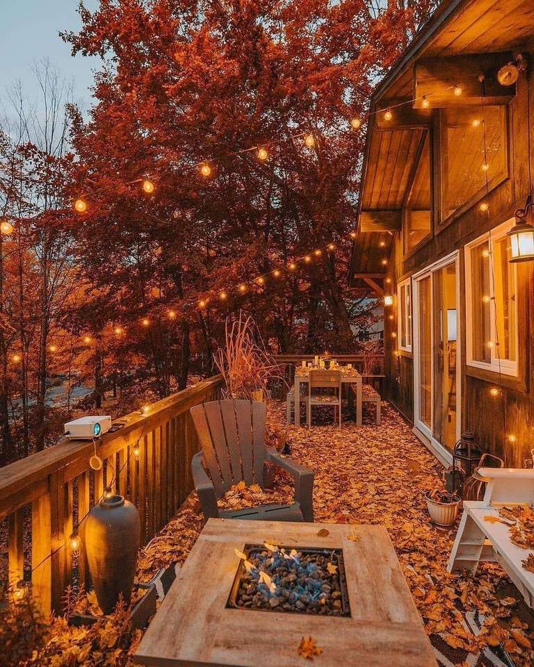 Terrasse du chalet d'automne puzzle en ligne