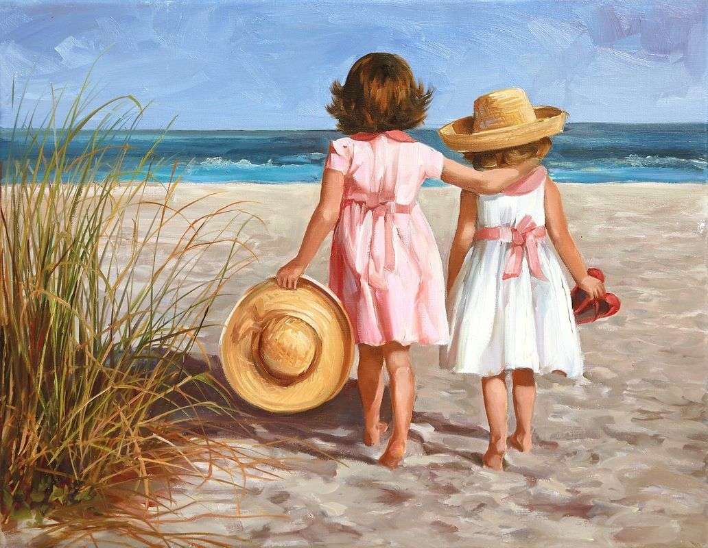 Kleine meisjes op het strand online puzzel