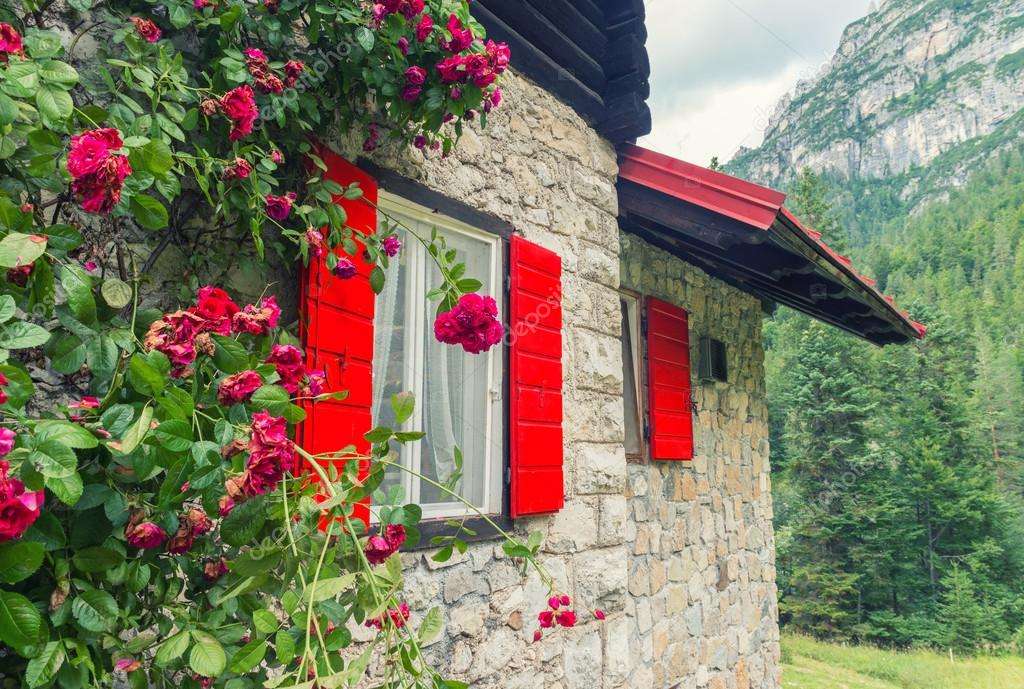 Червоні віконниці для будинку онлайн пазл