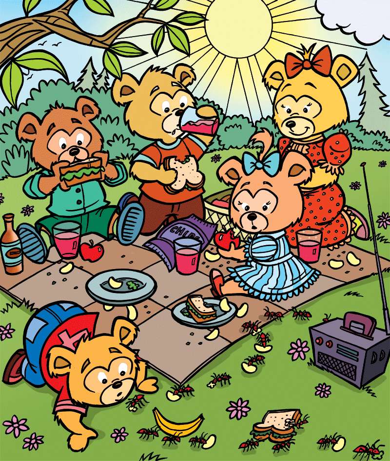 Bärenfamilie spielt Online-Puzzle