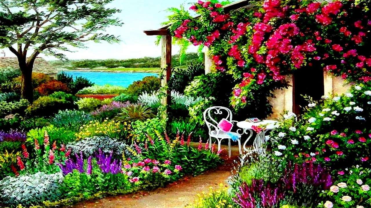 Un oasis de paz en un colorido jardín. rompecabezas en línea
