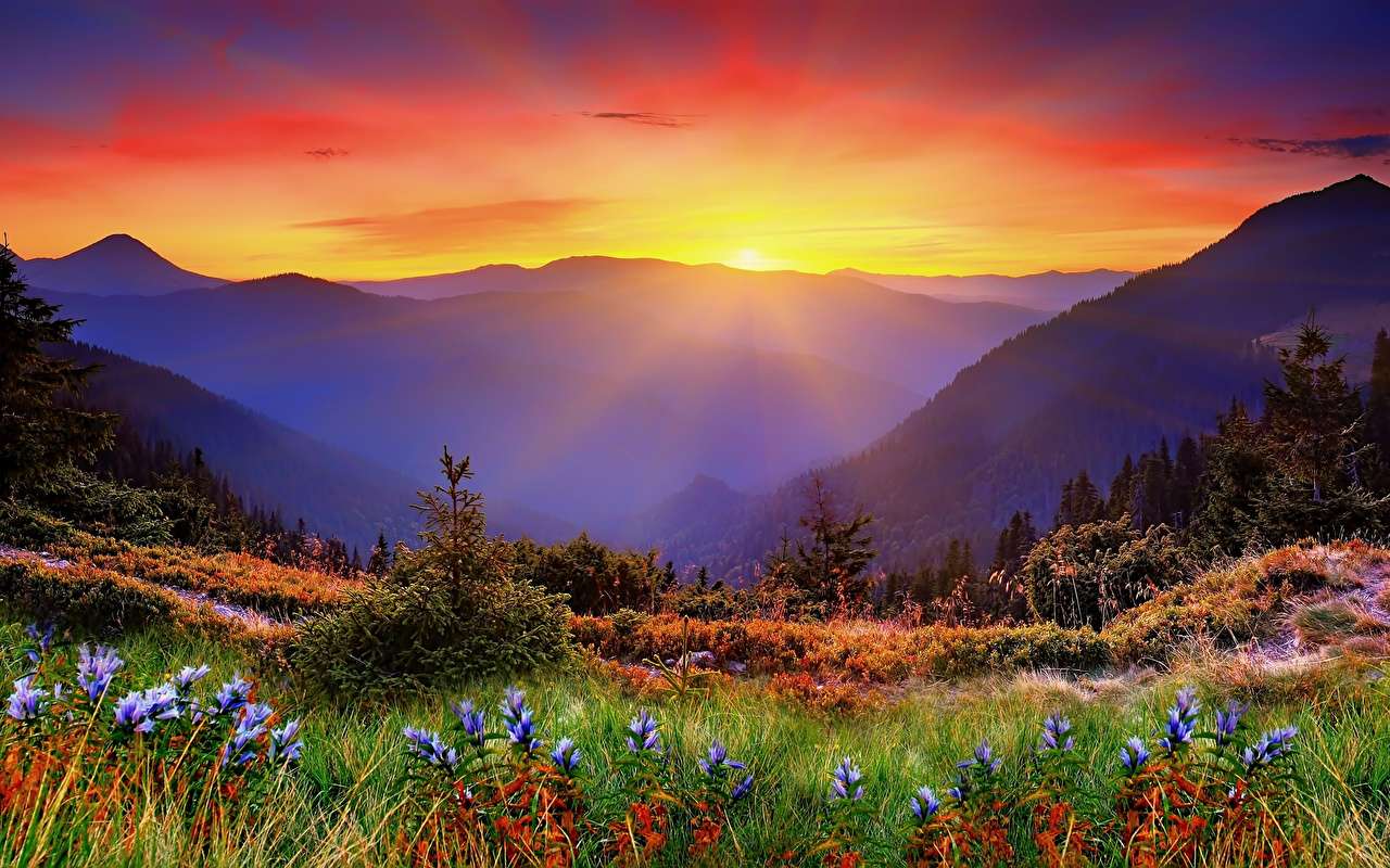 lever de soleil dans les montagnes puzzle en ligne