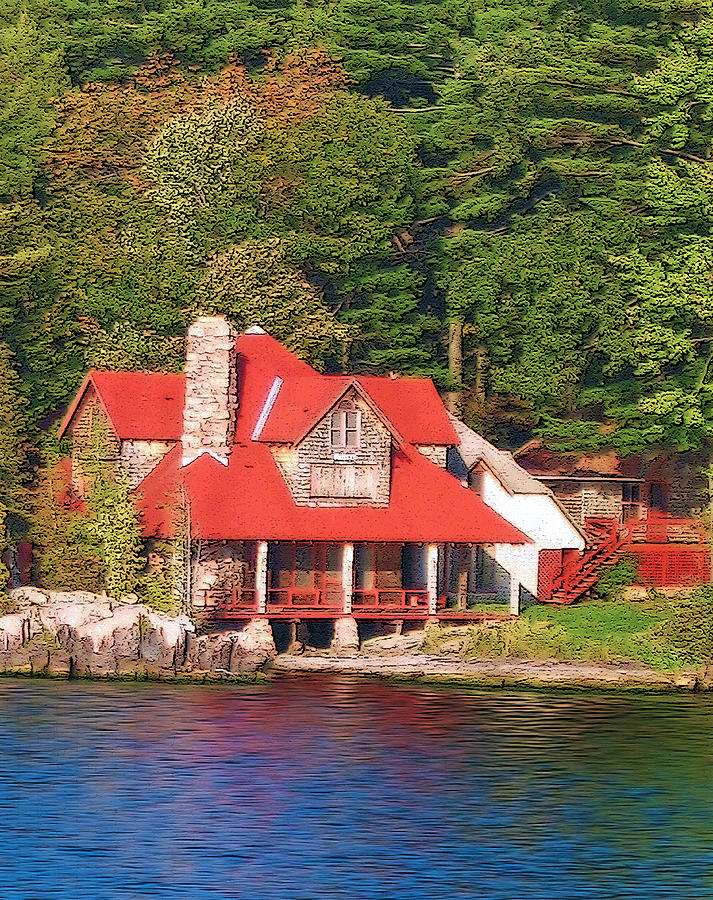 Casa nel bosco in riva al lago puzzle online