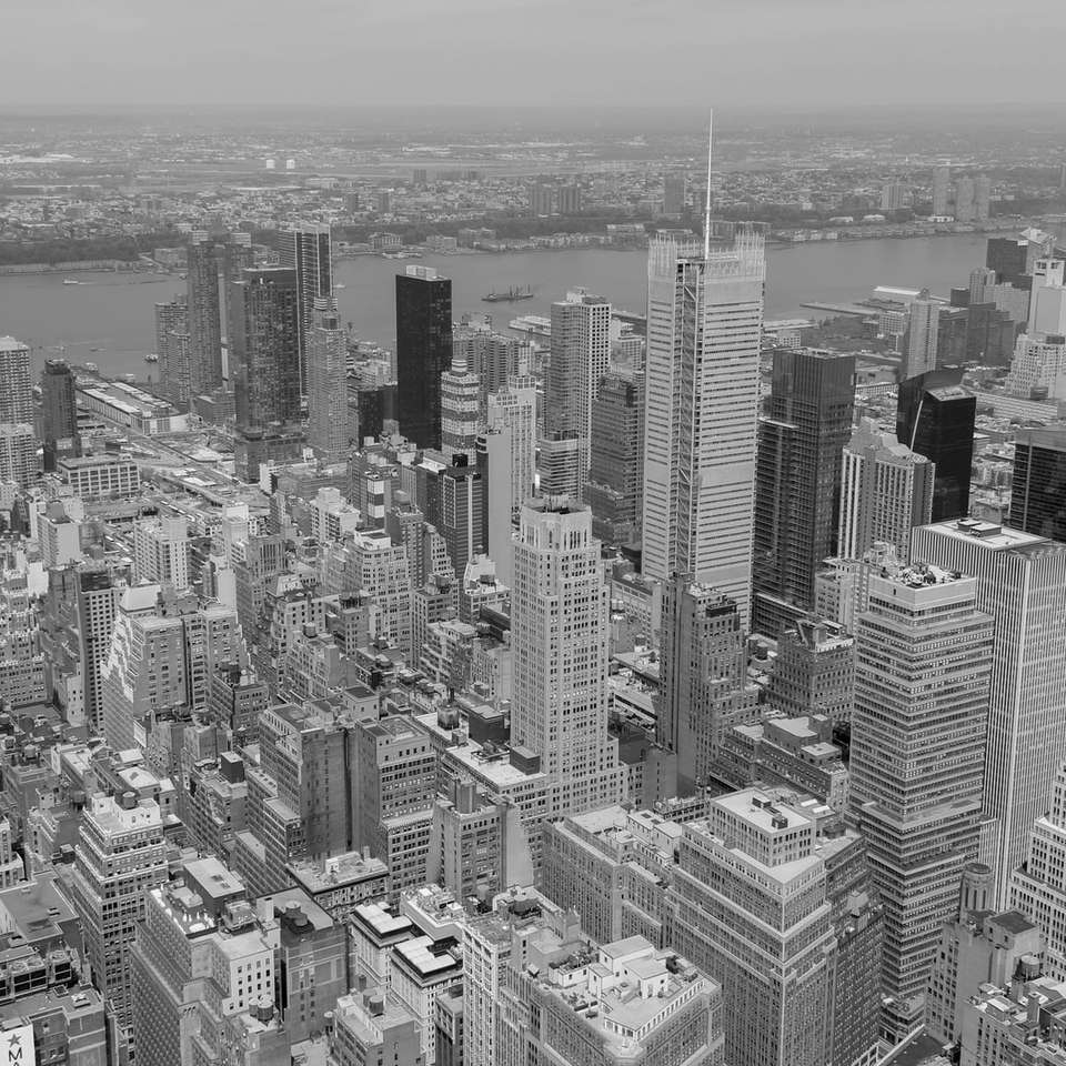 grayscale photo of city buildings online puzzle