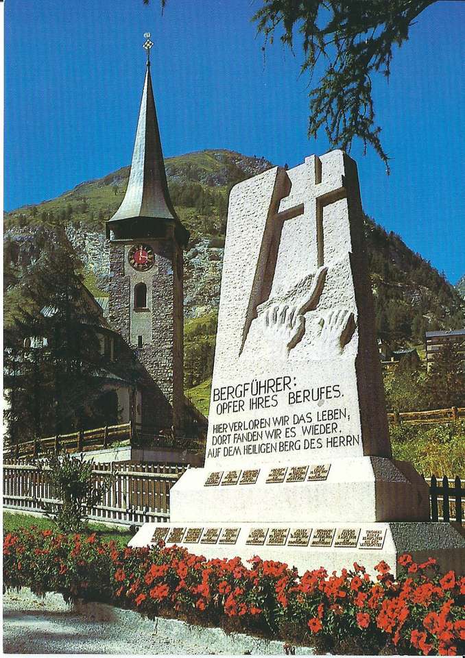 Bergguide -minnesmärke i Zermatt Pussel online
