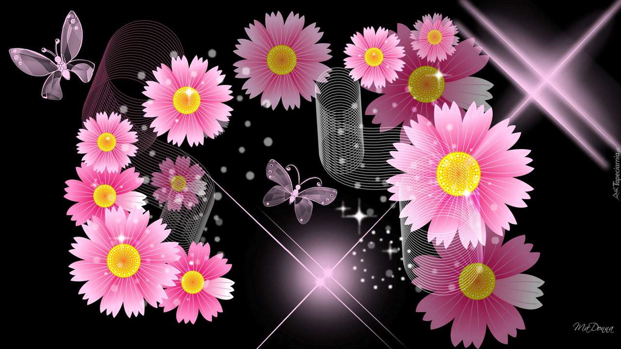 Grafik - Blumen, Schmetterlinge Puzzlespiel online