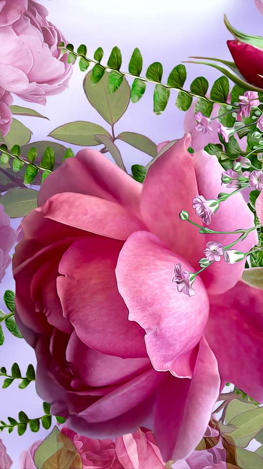 Pink rose in graphics online puzzle