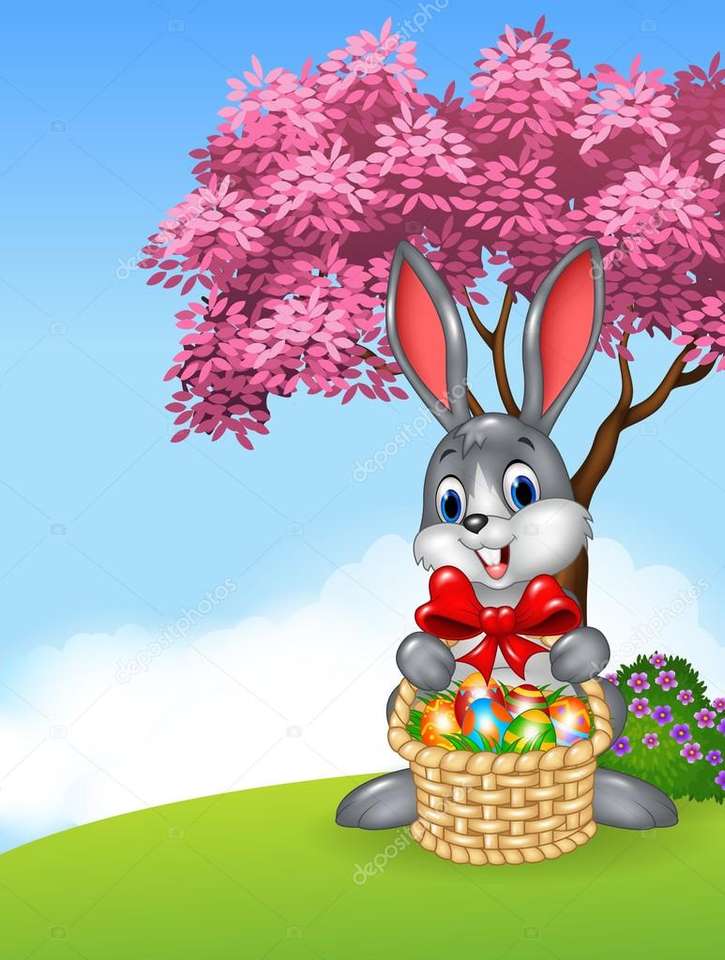 Kaniner med korg med ägg Pussel online