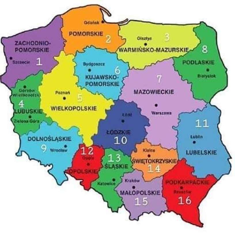 ポーランドの地図。 ジグソーパズルオンライン