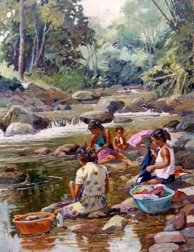 Laundry at the river. jigsaw puzzle online