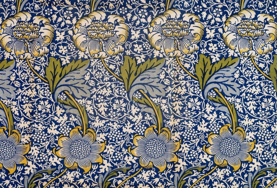 weißes blaues und grünes florales Textil Online-Puzzle