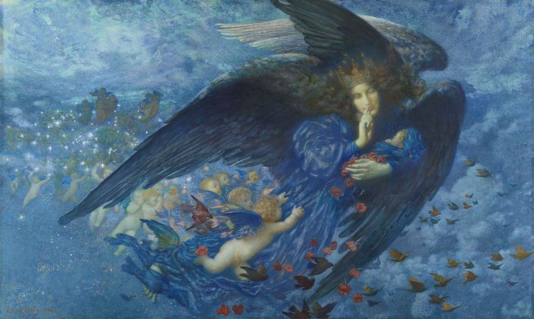 anjo em vestido azul pintando puzzle online