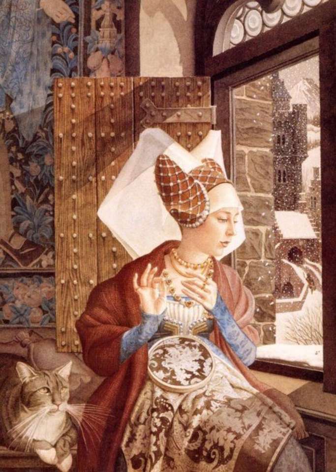 Sanfte Dame mit dem Wandteppich. Online-Puzzle
