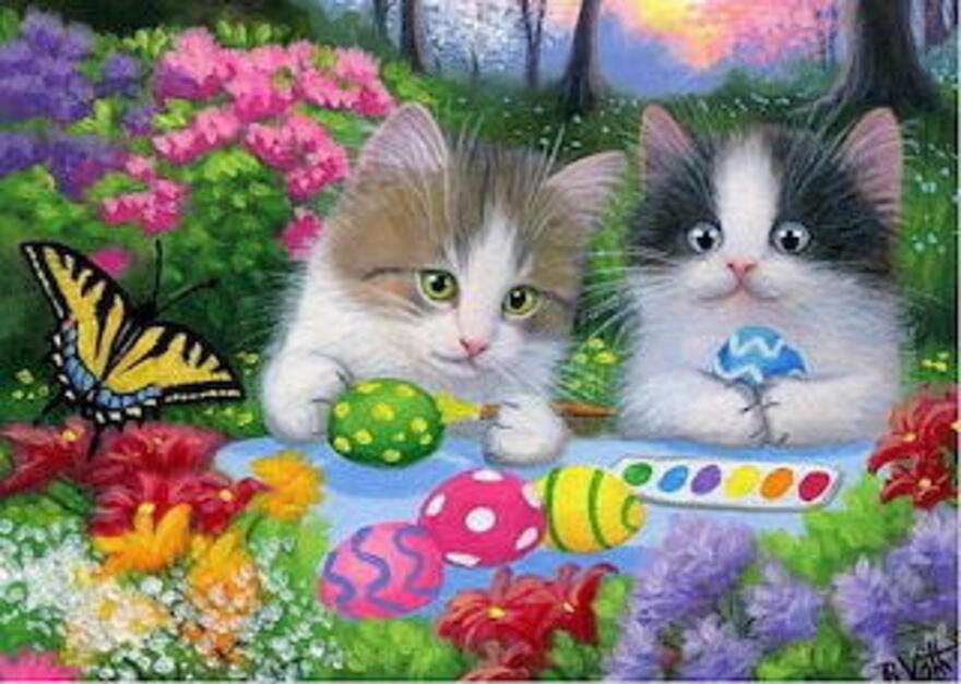 Gattini in giardino con farfalla puzzle online