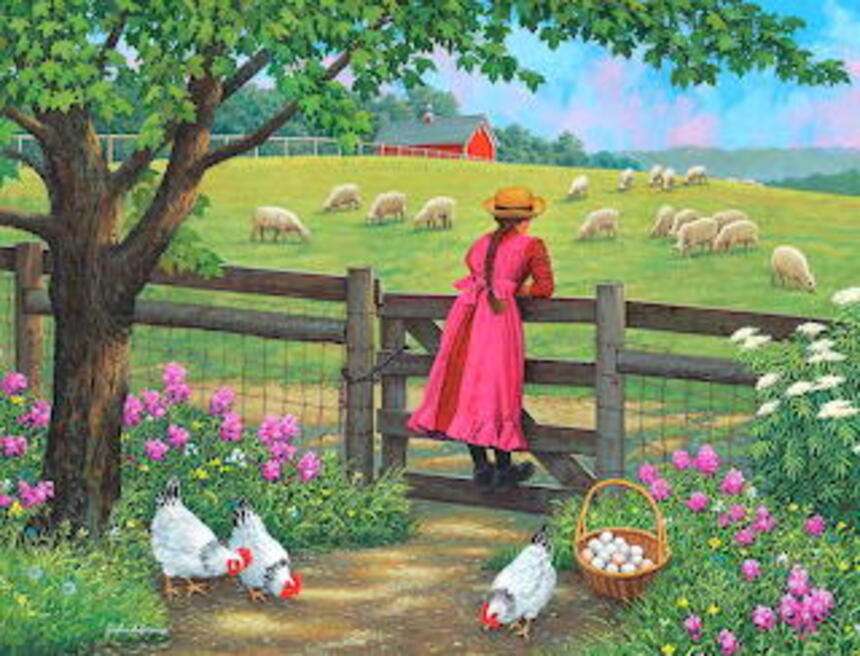 Femme regardant des moutons puzzle en ligne