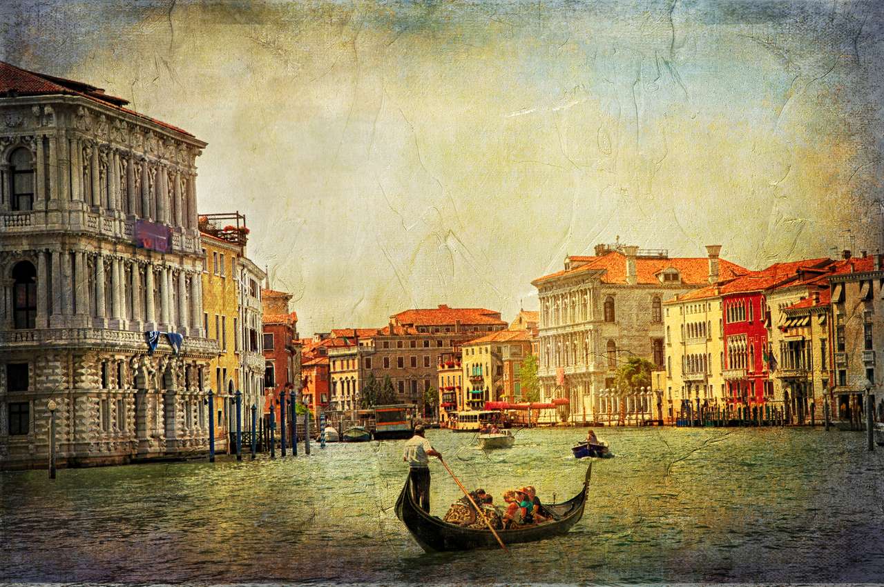 romantiska venetianska kanaler - konstverk i målningsstil Pussel online