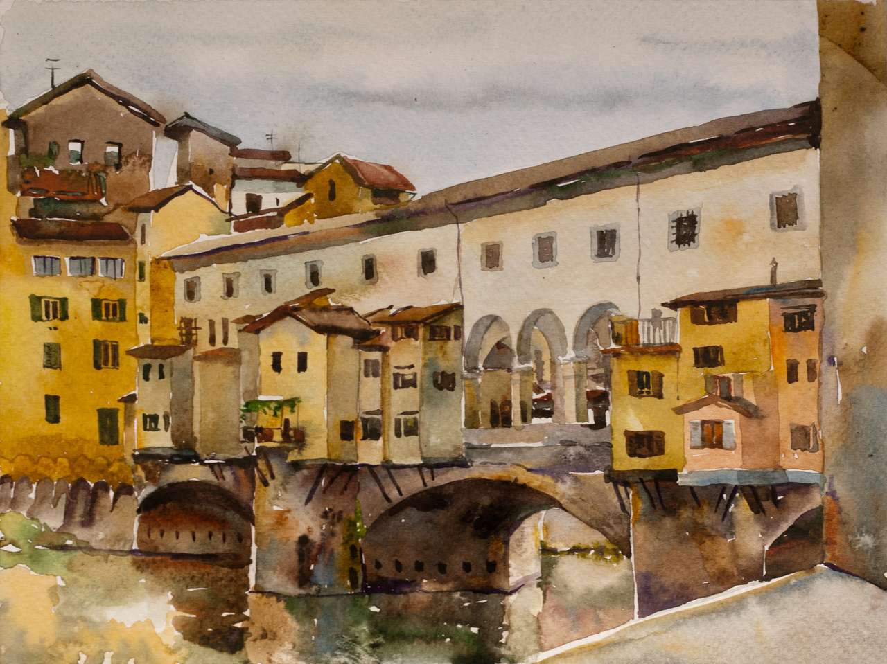 Brücke Ponte Vecchio mit Fluss Arno Online-Puzzle