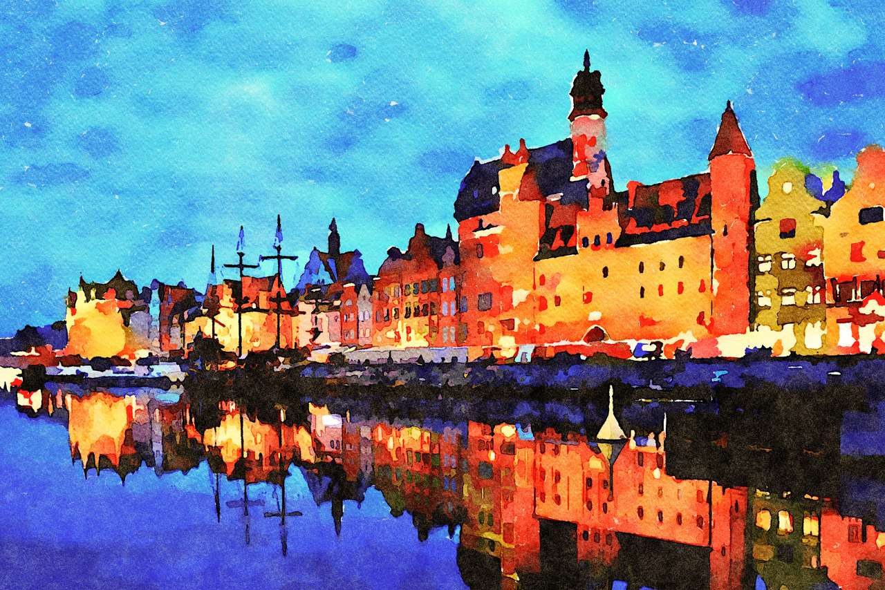 Gdańsk óvárosa a Motława -folyó felett online puzzle