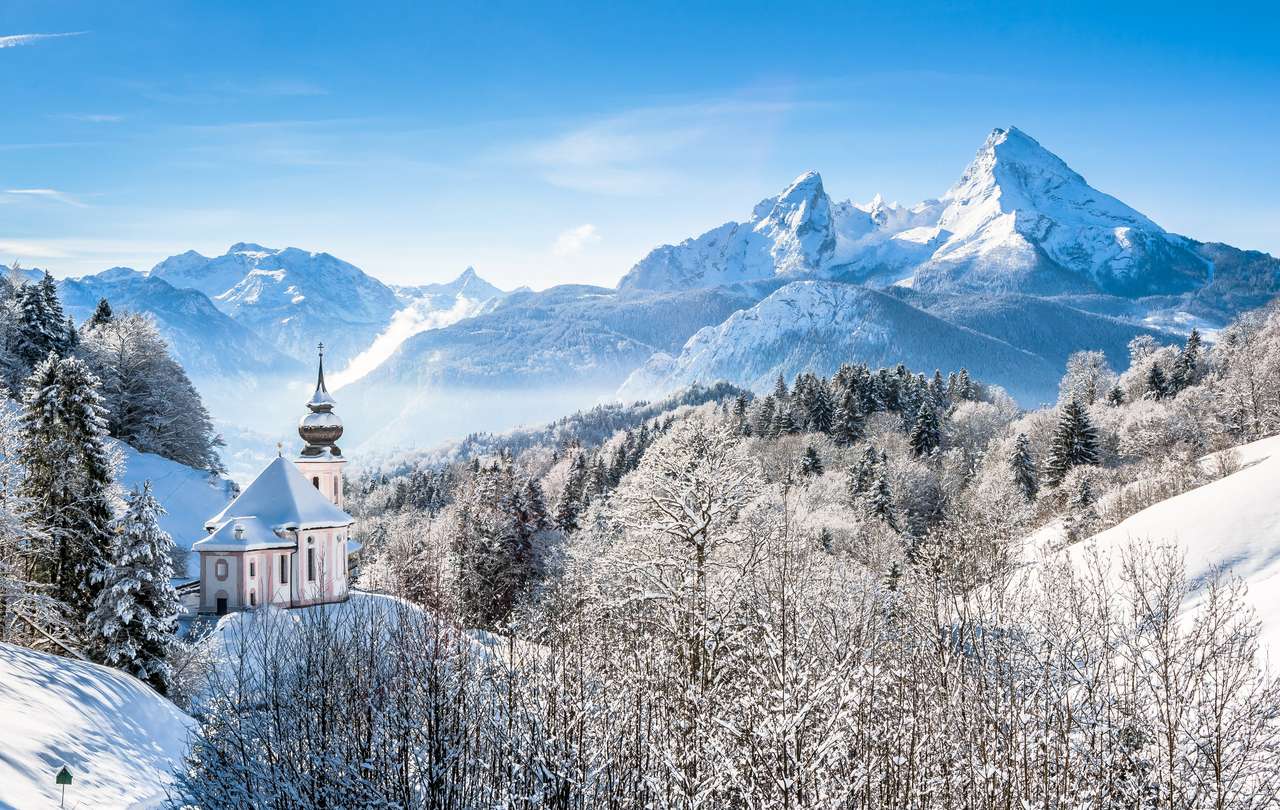 красивий зимовий пейзаж в Баварських Альпах онлайн пазл