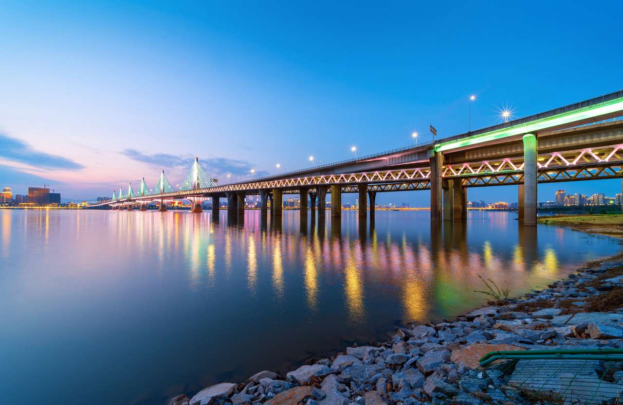 Νυχτερινή άποψη της σύγχρονης γέφυρας, Κίνα Nanchang παζλ online