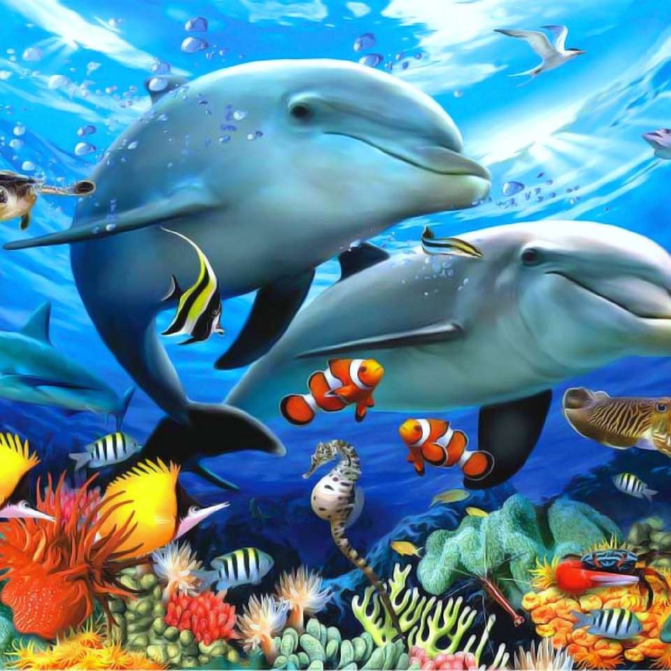 récif de corail avec poissons et dauphins puzzle en ligne