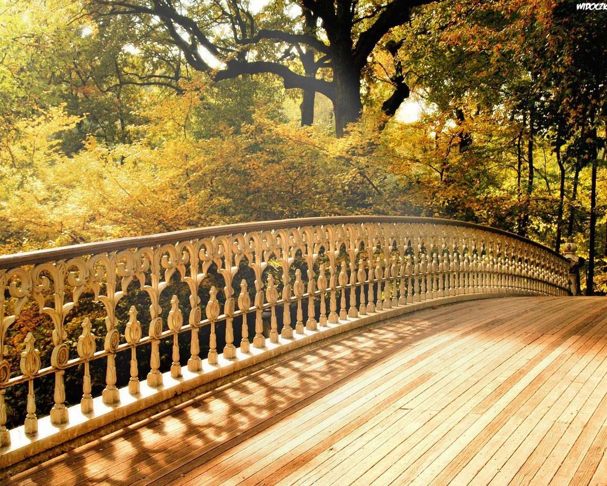 Dřevěný most v parku online puzzle