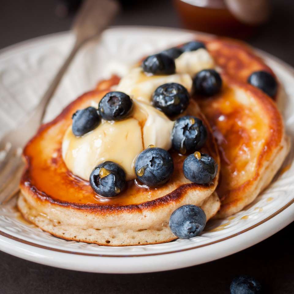 Pancake con mascarpone, miele e mirtilli puzzle online