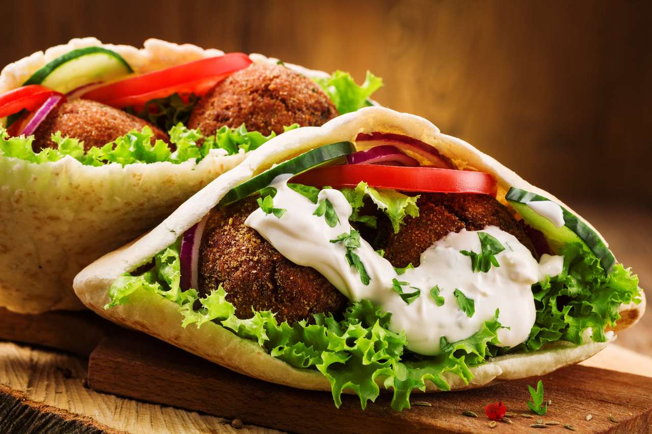 Falafel and fresh vegetables in pita bread jigsaw puzzle online