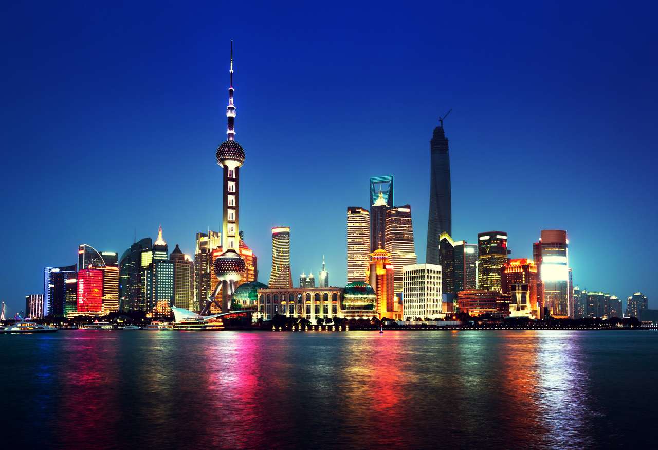 Shanghai de noche, China rompecabezas en línea