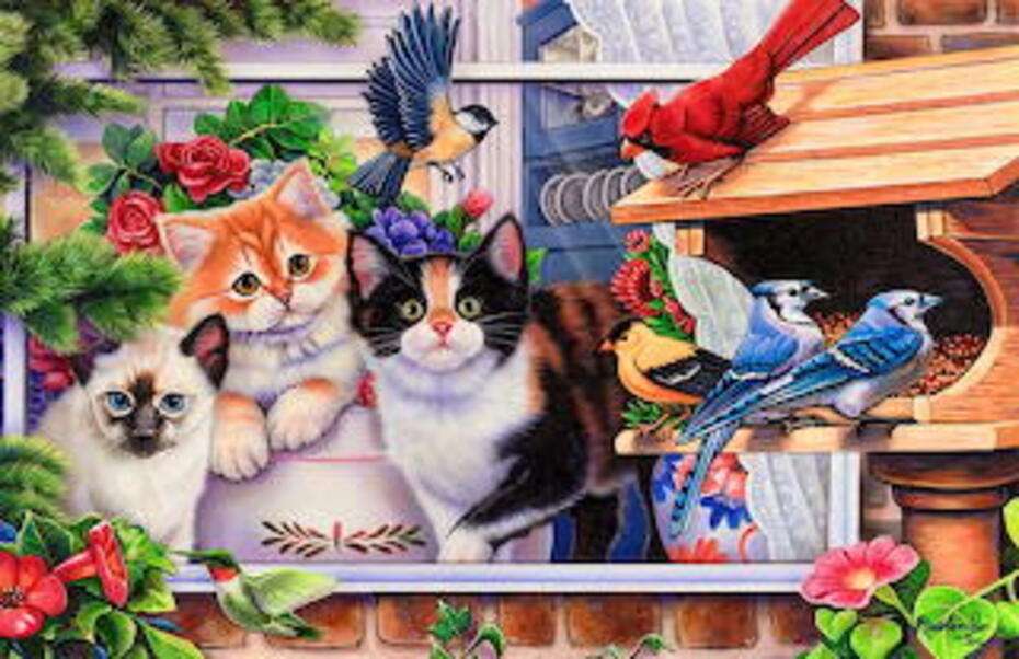 Gattini con uccellini puzzle online