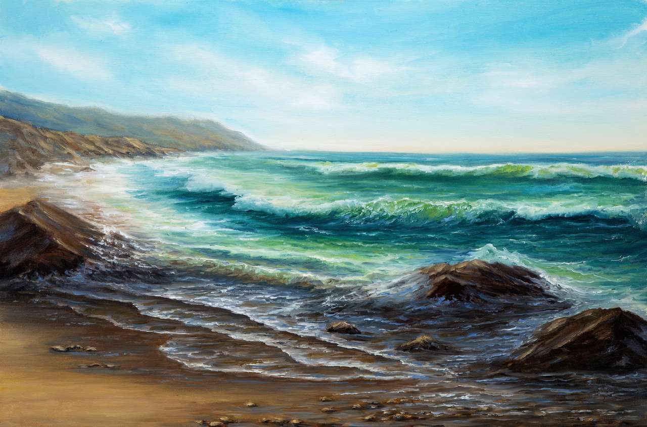 Oceaan en kliffen op canvas online puzzel