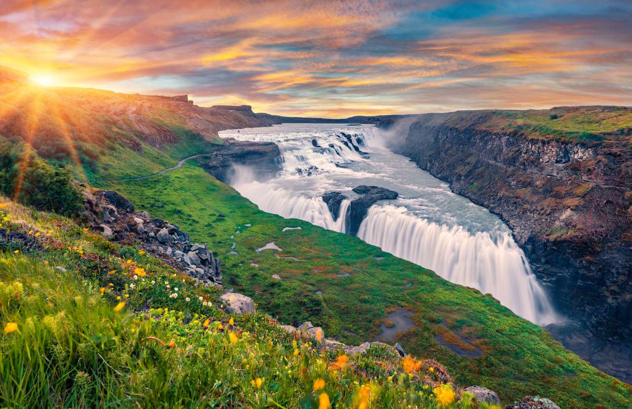 Wasserfall Gullfoss und Fluss Hvita Puzzlespiel online