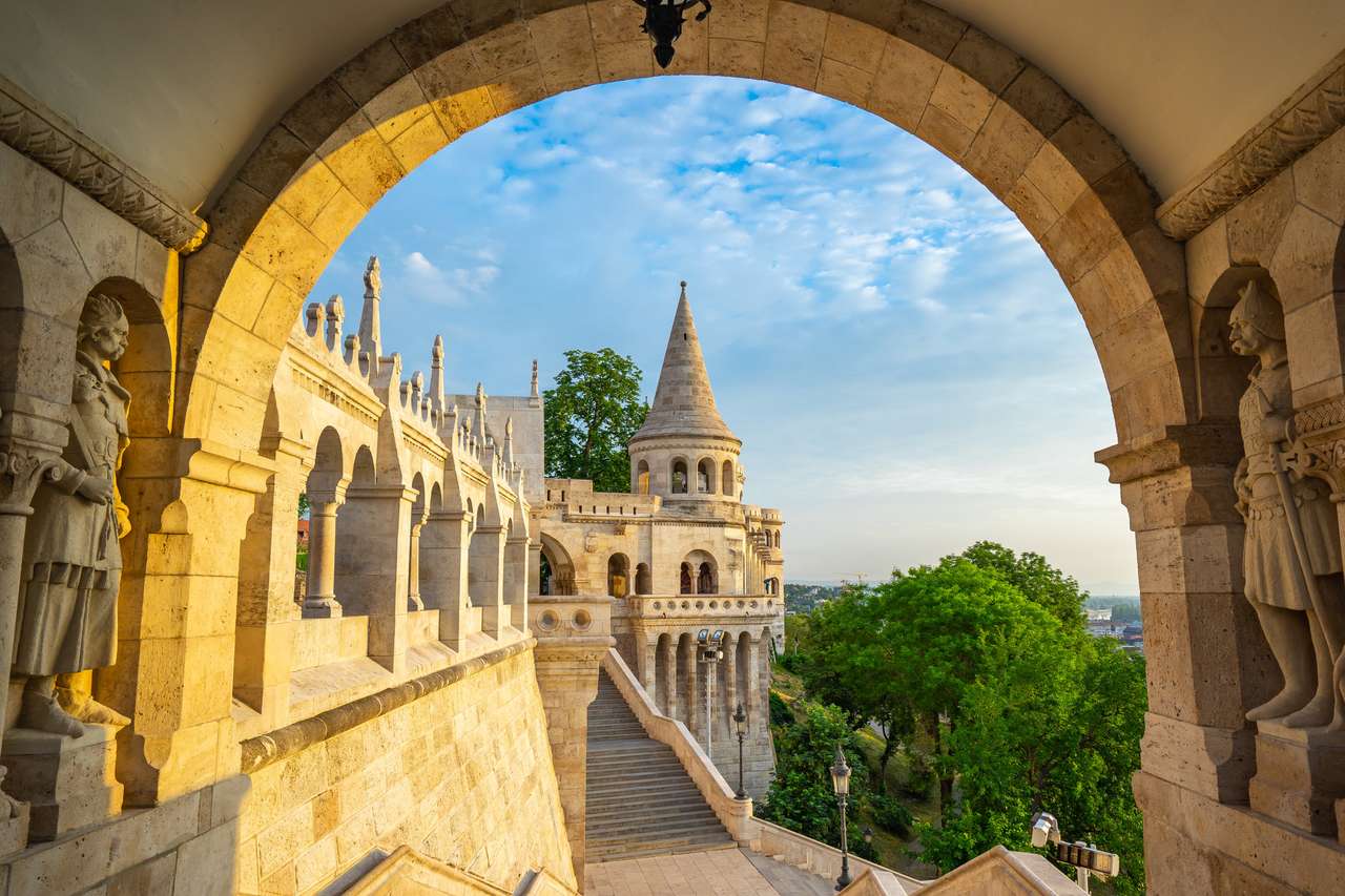 Tower of Fisherman's Bastion in Budapest city, Hungary. jigsaw puzzle online