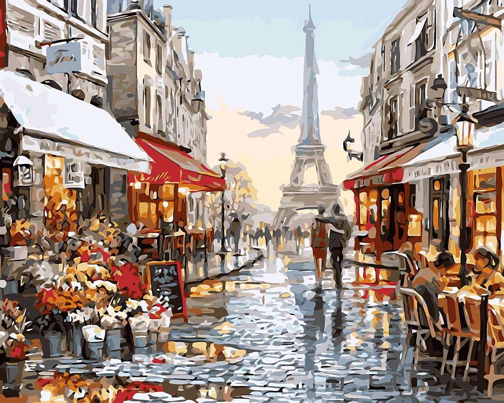 Parijse straat met cafés legpuzzel online