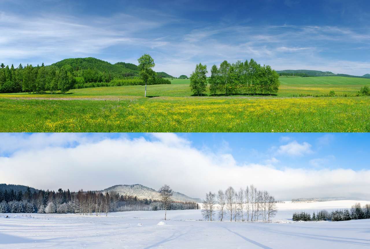 Jämförelse av 2 säsonger - vinter och sommar pussel på nätet